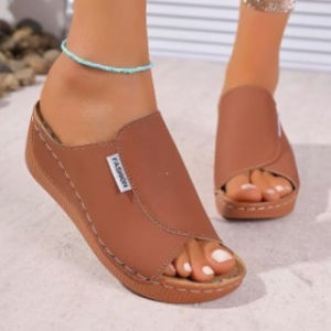 [Free Shipping] Solid Color WomenS Large Size Lightweight Height-Increasing Non-Slip Open-Toe Versatile Work/Commute/Outdoor Casual Thick-Soled Flip-Flops