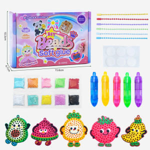 Kids DIY Beaded Keychain Non-iron DIY Fuse Beads Kit Non Toxic Template Craft Set Making Kit For Kids Adults