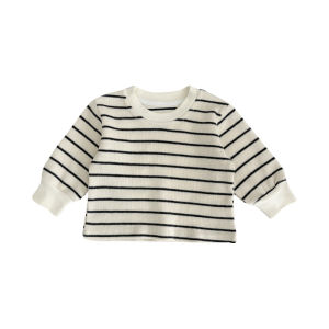 2025 Spring baby 0-3 Striped tops for boys and girls + Denim vest and long jumpsuit two-piece set