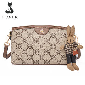 FOXER Brand Women Monogram Printing PVC Sling Bag Female Fashion PU Leather Soft Messenger Bag Lady Zipper Shoulder Crossbody Bag