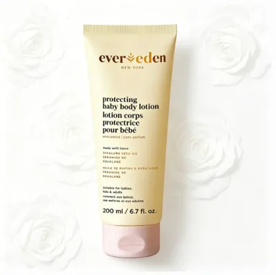 Evereden Protecting Baby Body Lotion โลชั่นบำรุงผิวสำหรับทารกและเด็ก สูตรอ่อนโยน ปราศจากน้ำหอม ผสานน้ำมันซีลิลลี่ซีด เซราไมด์ และสควาเลน ช่วยปรับสภาพผิวให้ชุ่มชื้น เรียบเนียน รู้สึกสบายผิว ใช้ได้ทั้งเด็กและผู้ใหญ่ ทุกวันผิวแข็งแรง เปล่งปลั่ง
