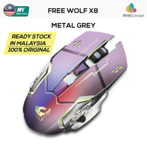 [MALAYSIA STOCK] Free Wolf X8 Wireless Charging Gaming Mouse Silent Illuminated Mechanical Mouse Dual Mode 2.4Ghz with Bluetooth Connection (2D)LZ