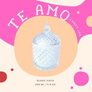 TE AMO Glass Jar 350 mL Tutup Kaca | Candy Jar | Toples Bumbu Kaca Cantik | Jar Kaca