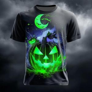 [Local Stock] VCC Halloween Mens Illusion Pumpkin Short Sleeve T shirt 3D Printed Shirt Exaggerate Horror Party Street Holiday Men Clothing