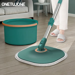 Onetwone Cây Lau Nhà Tròn Kèm Xô Cây Lau Nhà Tròn Xoay 360 ° Điều Chỉnh Được Chổi Quét Cho Sàn Ướt Và Khô Đầu Cây Lau Nhà Xoay Với 2 Miếng Vải Sợi Nhỏ