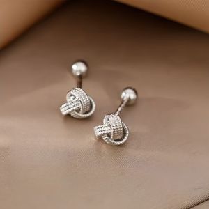 SEA JJT Elegant S925 Silver Knot Stud Earrings with Textured Design for Minimalist Fashion