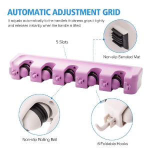 5 Slot Wall Mounted Mop Broom Holder Kitchen Organizer Storage / Slot Pemegang Penyapu