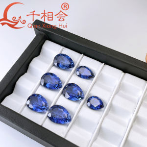 Pear shape Natural cut Lab Grown Cornflower Blue Saphire corundum loose gemstone With Visible Inclusions