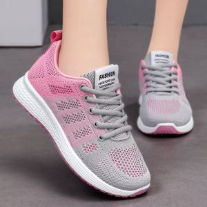 New Korean Fashion Jogging Sneakers For Women Lightweight Breathable Mesh Flat Leisure Running Rubber Shoes For Women On Sale