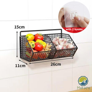 Makayo ตะกร้าเก็บเครื่องเทศ ตะแกรงวางเครื่องปรุง แบบติดผนัง ไม่ต้องเจาะรู ช่วยประหยัดพื้นที่ storage basket