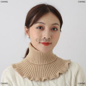[COD] CAHNG ผ้าพันคอถักปลอมสำหรับผู้หญิง ผ้าพันคอคอเต่าหนาแบบหนาถักอบอุ่นกลางแจ้งผ้าพันคอแบบถอดออกได้