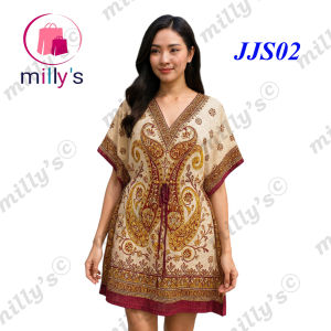 เสื้อโบฮีเมียนตัวสั้น ทรงปีกผีเสื้อ ลายลูกน้ำแฝดใหญ่ มีเชือกรูดปรับขนาดเอว