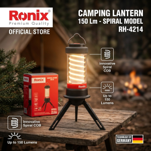 Ronix Tools RH-4214 Premium Quality German Technology Camping Lantern 150 Lm | SPIRAL Model Mini Portable Outdoor Light 18650 Li-ion Battery 2000mAh Rechargeable Emergency Tent Lamp Adjustable Brightness Waterproof Compact Design with Stand