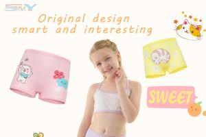 SMY New Kids Girls Underwear Cartoon Cake Cat Print Cotton Teen Girls Underwear 2-13 Years Kids Shorts (4 Pieces)