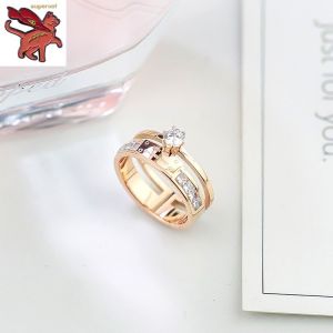 Jualan Panas@Ring Gold 916 Original Womens single diamond rose gold ring Korean version of personality fashion ring jewelry couple rings