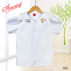 Áo cổ sen cho bé gái cấp 1 đi học tay phồng nhiều mẫu cổ thêu dễ thương bigsize đến 65k