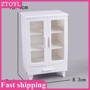 ZTOYL💝 1Set Miniature White Cupboard Display Cabinet Storage Lockers +ornament Furniture Model Decor Toy DollHouse Accessories