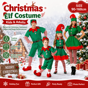 MAYIT Màu xanh lá cây Trang phục yêu tinh Giáng sinh Năm  Trang phục hóa trang cho bé gái Trang phục cosplay 2026 Bộ đồ Giáng Sinh Trang phục gia đình đồng bộ Trẻ em Người lớn
