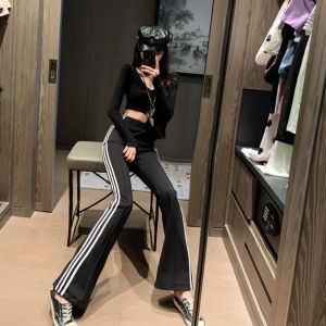 กางเกงผู้หญิงขายาวสไตล์ปลายขาบาน กางเกงเอวสูงผู้หญิง กางเกงแนวสปอร์ตผู้หญิง กางเกงขาม้า กางเกงขายาว