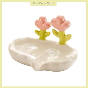 [PureZone] กล่องสบู่ลายดอกไม้สุดสร้างสรรค์จานวางสบู่กันลื่นอุปกรณ์ห้องน้ำที่วางสบู่สีขาวทะเลสำหรับอาบน้ำในบ้าน