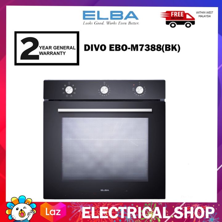 {FREE SHIPPING} Elba 73L DIVO EBO-M7388(BK) Electric Oven EBOM7388BK 8 Function Oven