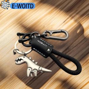 E-WOITD Motorcycle Decoration Accessories Little Dinosaur Car Keychain Single Leather Woven Rope Metal Keychain Handbag Pendant