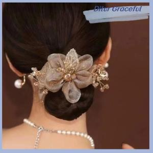 Ditur ยางรัดผมสำหรับผู้หญิงเชือกผูกผมประดับพลอยเทียมรูปดอกไม้ที่สง่างาม