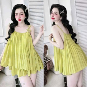 Set đùi lụa voan chiffon dập ly chéo lưng có tăng chỉnh siêu trẻ siêu xinh form dưới 60kg