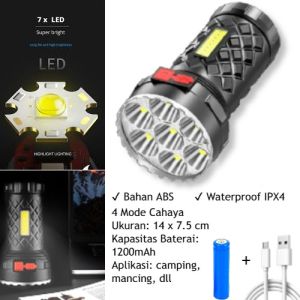 Senter LED 5 Core P900 Super Terang Rechargeable Luar Ruangan Jarak Jauh / Senter Cas Isi Ulang