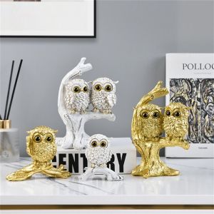 FOUNDTWO Creative Owl Ornament Cute Resin Animal Statue Crafts Waterproof Miniature Figurine Sculpture Cabinet