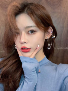 Super Lovely girls house Fashion Girl Explosion Heart Cold Wind Earrings Cute Fairy Butterfly with Chain Ear Bone Clip Integrated Ear Jewelry