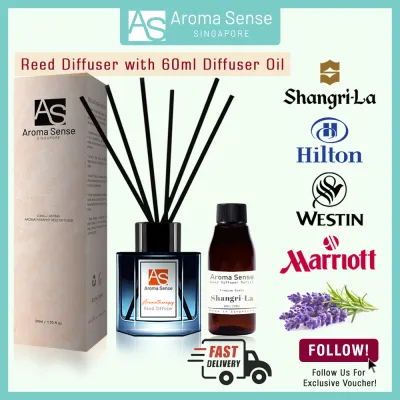 Aroma Sense Aromatherapy Reed Diffuser (60ml) with 50+ Fragrance for selection use for Aromatherapy - Spa - Home - Kitchen - Bath - Office | Shangri-La/ Hilton/ Lavender/ Lemongrass/ Ritz-Carlton/ Marriott/ Citronella
