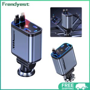 COD [Free Shipping] High-Performance 4-in-1 Car Charger with Retractable Design and Dual USB Ports for Fast Charging in Car Interior