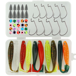 Soft Fishing Lure Set Silicone Worm Baits with Jig Head Hooks Artificial Lure Kit for Freshwater Saltwater Fishing