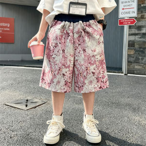 Hot Deals Tweens Boys Fashion Pink Shorts with Floral Print Teenage Children Loose Style Koreann Casual Shorts Kids Capri Pants h260702