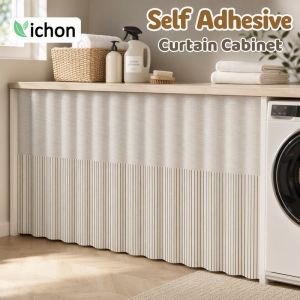 Cabinet Curtain Self Adhesive Geometric Stripe Pattern Dust Proof Kitchen Cupboard Shelf Cover Home Decor