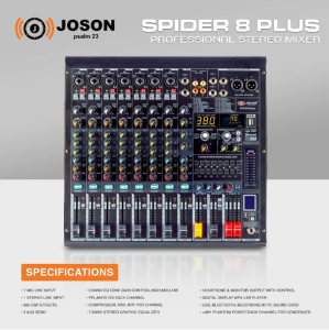 JOSON/YAMAHA Spider 8-CH Professional Mixer 8 Channel Mixing Console and Aux Paths Effects Processor