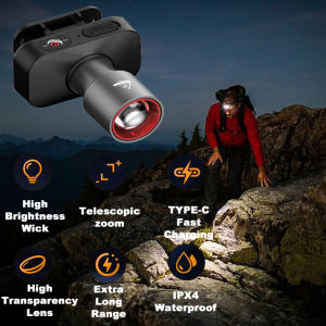 Laser Canon Zoomable LED Headlamp USB Fast Rechargeable IPX6 Waterproof Long Lasting Battery Induction Outdoor Head Light Bright Portable Flashlight Ideal For Camping Hiking Night Working Emergency Outdoor Activity Lighting Equipment