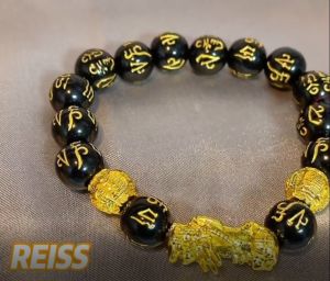 Piyao สร้อยข้อมือฮวงจุ้ย สีดํา ทอง ความมั่งคั่ง - Pixui Obsidian Lucky Charms