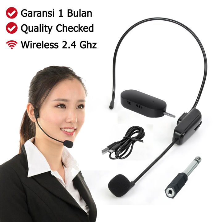 Microphone Bando Wireless Receiver Mic Wireless 2.4G untuk Zoom