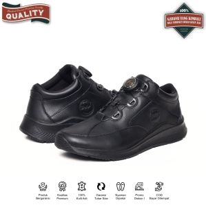 Bradleys Theo TP Full Black - Sepatu Kulit Casual Sneakers Formal Pria Dengan Sistem Tali Putar