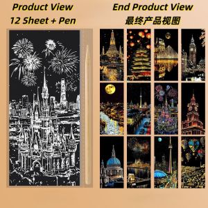 {SG Local} Scratch art book With 12 Sheet & 1 Pen Per Set Black Scratch Paper Children DIY Toys