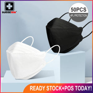 Suissewin 50PCS KF94 face mask korea 4ply Reusable Protective Unobstructed Breathing White KN95 mask Disposable Protective Anti Pm2.5 Dustproof Collapsible Reusable N95 kn95 Soft Breathable Anti Particle Masker Mouth Cover