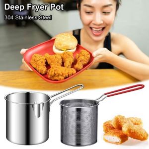 5210A 1Set 304 สแตนเลส หม้อทอดไฟฟ้า พร้อมที่กรอง 1.2 ลิตร ตะกร้าหม้อทอด ทนทาน ประหยัดน้ำมัน หม้อครัว ของใช้ในครัว