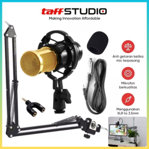 BERGARANSI TaffSTUDIO Mikrofon Kondenser Studio Mic XLR with Shockproof Mount - Microphone Rekaman Studio / Mikrofon HP Laptop PC Handphone