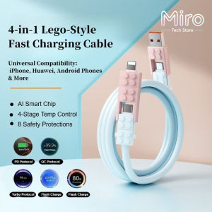 4-in-1 240W Fast Charging Cable Lego-Style Design Fast ChargerUSB/Type C to Type C/Lightning Data Cable Gadget Data Cord Suitable for iPhone HuaweiSamsung Android Phones