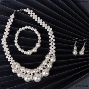 [COD] WEICHENG Fashion Vintage Womens Bride Wedding Jewelry Set Rhinestone Faux Necklace Bracelet Earring Wedding Party Jewelry Gift