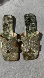 Colorful Rhinestone Casual Large Size Slippers 2025 Summer New Outdoor Fashion Single Strap Beach Slippers