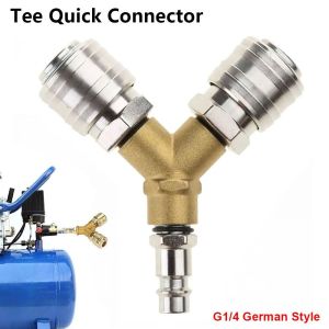 NUBE 1Pcs Iron-plated Nickel Tee Quick Connector 3 Ways Y Type German Style Trachea Connector Durable G1/4 Air Compressor Interface