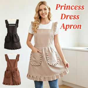 Princess Dress Apron Stain Resistant Ruffled Durable Kitchen Cooking Apron with Big Pocket Home Use